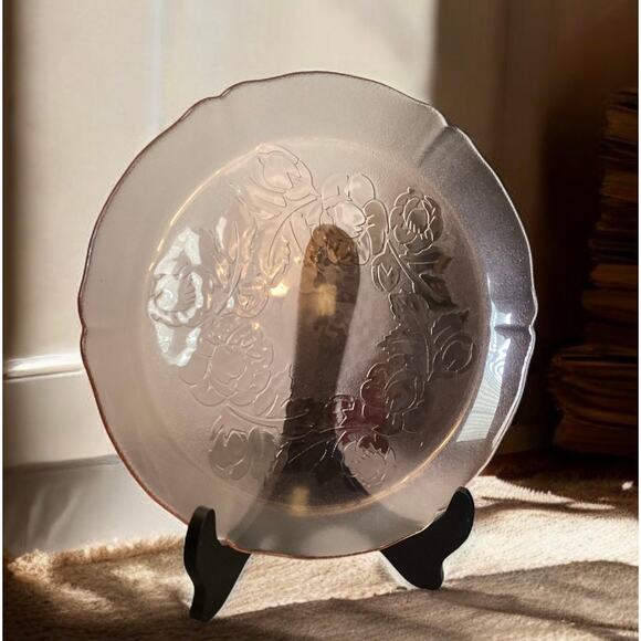 Vintage Arcoroc Rosa Pink Rosaline Textured Glass Platter, Hostess Platter, 13” - Picture 1 of 5